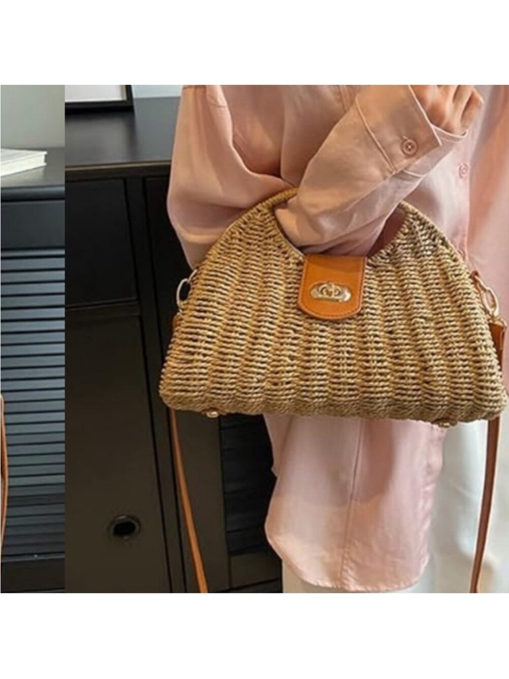 Straw Hand-woven Top-handle Crossbody Tote Bag - Picture 5 of 8